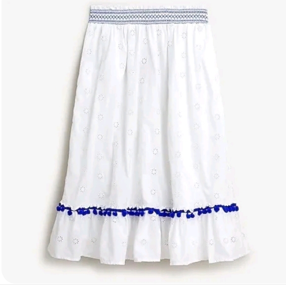 J. Crew Skirts J Crew White Eyelet Midi Skirt With Blue Pompoms